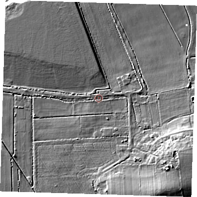 Shaded relief map of the ground around CB62DD, computed from Environment Agency LiDAR. The ground here sits at about 3 m above sea level and falls 12 m across the surrounding 800 m. The ground contributing surface water to this point lies to the south-south-west.