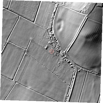 Shaded relief map of the ground around CB62DQ, computed from Environment Agency LiDAR. The ground here sits at about 2 m above sea level and falls 14 m across the surrounding 800 m. Surface water reaching this point runs off ground lying to the north-north-east, 1.0 m higher.