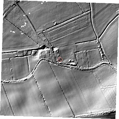 Shaded relief map of the ground around CB62DU, computed from Environment Agency LiDAR. The ground here sits at about 4 m above sea level and falls 17 m across the surrounding 800 m. Surface water reaching this point runs off ground lying to the west-south-west, 1.1 m higher.