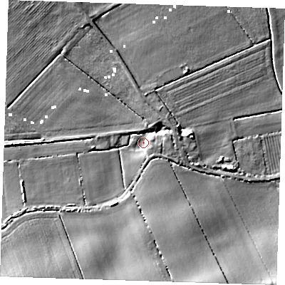 Shaded relief map of the ground around CB62DX, computed from Environment Agency LiDAR. The ground here sits at about 1 m above sea level and falls 14 m across the surrounding 800 m. Surface water reaching this point runs off ground lying to the south-south-east, 8.5 m higher.