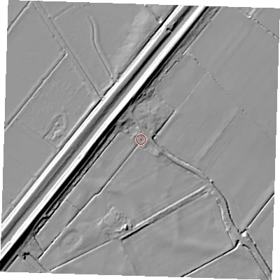 Shaded relief map of the ground around CB62DZ, computed from Environment Agency LiDAR. The ground here sits at about -0 m above sea level and falls 9 m across the surrounding 800 m. Surface water reaching this point runs off ground lying to the north-east, 2.4 m higher.