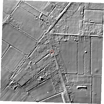 Shaded relief map of the ground around CB62ED, computed from Environment Agency LiDAR. The ground here sits at about 3 m above sea level and falls 7 m across the surrounding 800 m. Surface water reaching this point runs off ground lying to the north-north-west, 0.9 m higher.