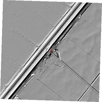 Shaded relief map of the ground around CB62EJ, computed from Environment Agency LiDAR. The ground here sits at about 2 m above sea level and falls 9 m across the surrounding 800 m. Surface water reaching this point runs off ground lying to the west-north-west, 9.2 m higher.