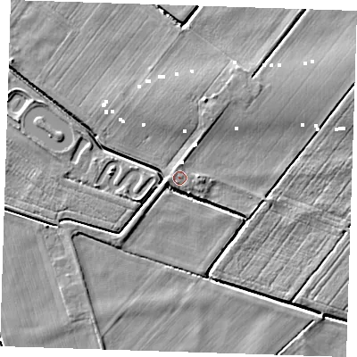 Shaded relief map of the ground around CB62EP, computed from Environment Agency LiDAR. The ground here sits at about -0 m above sea level and falls 5 m across the surrounding 800 m. Surface water reaching this point runs off ground lying to the north-north-west, 1.0 m higher.