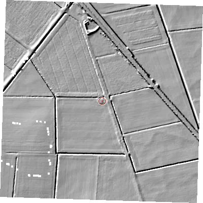 Shaded relief map of the ground around CB62EQ, computed from Environment Agency LiDAR. The ground here sits at about -1 m above sea level and falls 7 m across the surrounding 800 m. Surface water reaching this point runs off ground lying to the north-north-west, 5.0 m higher.