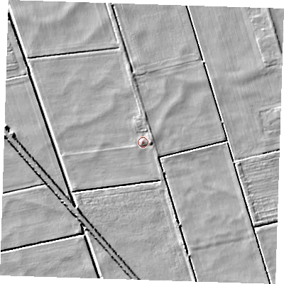 Shaded relief map of the ground around CB62EW, computed from Environment Agency LiDAR. The ground here sits at about -1 m above sea level and falls 6 m across the surrounding 800 m. Surface water reaching this point runs off ground lying to the east, 1.2 m higher.