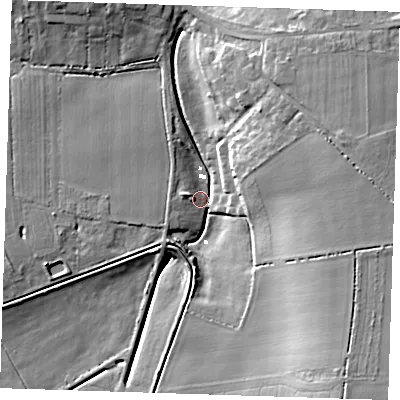 Shaded relief map of the ground around CB62FH, computed from Environment Agency LiDAR. The ground here sits at about 1 m above sea level and falls 19 m across the surrounding 800 m. Surface water reaching this point runs off ground lying to the south-east, 18.2 m higher.