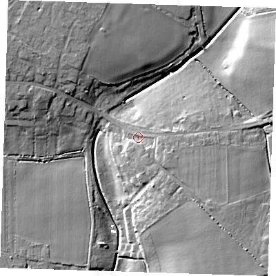 Shaded relief map of the ground around CB62HG, computed from Environment Agency LiDAR. The ground here sits at about 6 m above sea level and falls 16 m across the surrounding 800 m. Surface water reaching this point runs off ground lying to the south-east, 9.2 m higher.