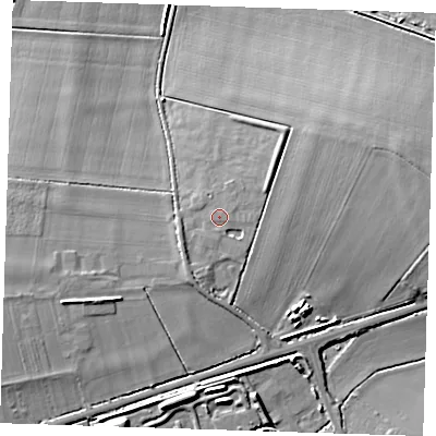 Shaded relief map of the ground around CB62HZ, computed from Environment Agency LiDAR. The ground here sits at about 11 m above sea level and falls 12 m across the surrounding 800 m. Surface water reaching this point runs off ground lying to the south-south-west, 1.9 m higher.