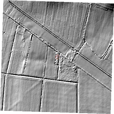 Shaded relief map of the ground around CB62JF, computed from Environment Agency LiDAR. The ground here sits at about 3 m above sea level and falls 15 m across the surrounding 800 m. Surface water reaching this point runs off ground lying to the north, 2.9 m higher.
