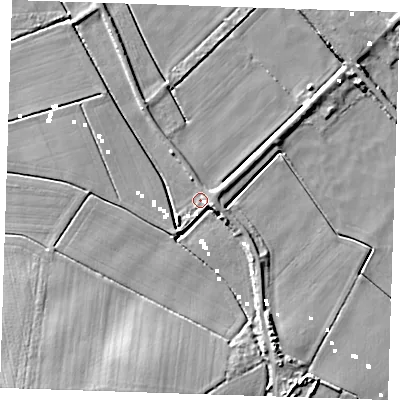 Shaded relief map of the ground around CB62TX, computed from Environment Agency LiDAR. The ground here sits at about -0 m above sea level and falls 13 m across the surrounding 800 m. Surface water reaching this point runs off ground lying to the south-west, 12.9 m higher.