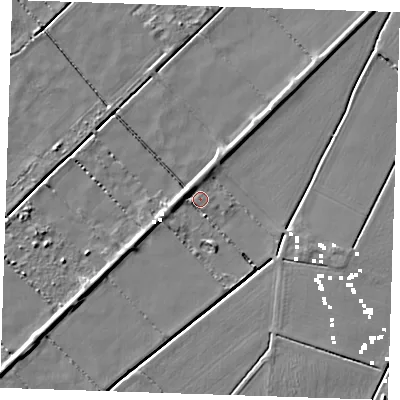 Shaded relief map of the ground around CB62UA, computed from Environment Agency LiDAR. The ground here sits at about -1 m above sea level and falls 5 m across the surrounding 800 m. Surface water reaching this point runs off ground lying to the west-north-west, 3.4 m higher.