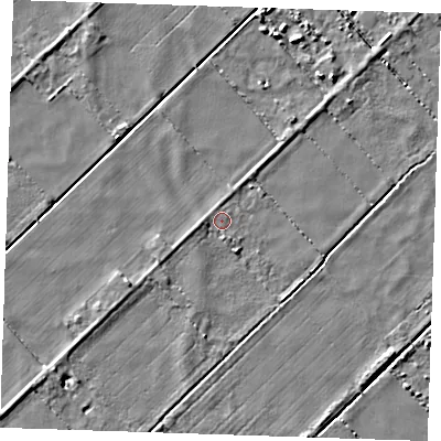 Shaded relief map of the ground around CB62UD, computed from Environment Agency LiDAR. The ground here sits at about -1 m above sea level and falls 4 m across the surrounding 800 m. Surface water reaching this point runs off ground lying to the west-south-west, 1.5 m higher.