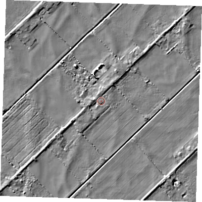Shaded relief map of the ground around CB62UE, computed from Environment Agency LiDAR. The ground here sits at about -1 m above sea level and falls 4 m across the surrounding 800 m. Surface water reaching this point runs off ground lying to the west-south-west, 1.3 m higher.