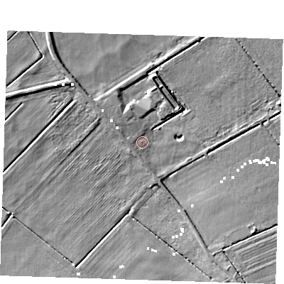 Shaded relief map of the ground around CB62WA, computed from Environment Agency LiDAR. The ground here sits at about -1 m above sea level and falls 6 m across the surrounding 800 m. Surface water reaching this point runs off ground lying to the south-east, 5.6 m higher.