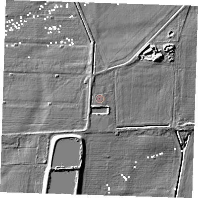 Shaded relief map of the ground around CB63FT, computed from Environment Agency LiDAR. The ground here sits at about 1 m above sea level and falls 8 m across the surrounding 800 m. Surface water reaching this point runs off ground lying to the north-west, 1.7 m higher.