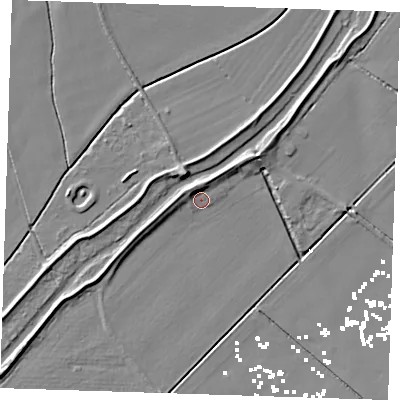 Shaded relief map of the ground around CB63LF, computed from Environment Agency LiDAR. The ground here sits at about 2 m above sea level and falls 7 m across the surrounding 800 m. Surface water reaching this point runs off ground lying to the north-north-west, 4.5 m higher.