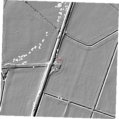 Shaded relief map of the ground around CB63LG, computed from Environment Agency LiDAR. The ground here sits at about -0 m above sea level and falls 5 m across the surrounding 800 m. Surface water reaching this point runs off ground lying to the west, 1.0 m higher.