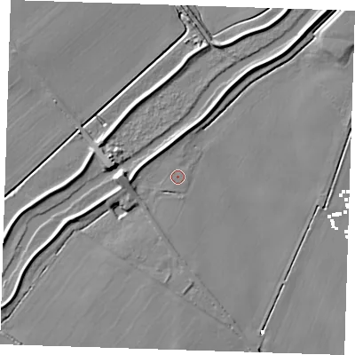Shaded relief map of the ground around CB63LJ, computed from Environment Agency LiDAR. The ground here sits at about 2 m above sea level and falls 7 m across the surrounding 800 m. The ground contributing surface water to this point lies to the south-west.