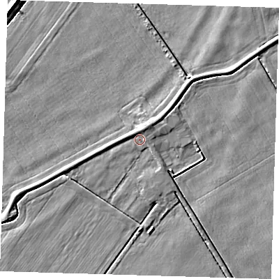 Shaded relief map of the ground around CB63PB, computed from Environment Agency LiDAR. The ground here sits at about 2 m above sea level and falls 6 m across the surrounding 800 m. Surface water reaching this point runs off ground lying to the north, 1.4 m higher.