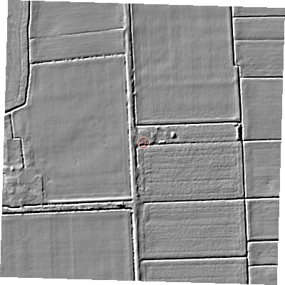 Shaded relief map of the ground around CB63TU, computed from Environment Agency LiDAR. The ground here sits at about 1 m above sea level and falls 3 m across the surrounding 800 m. Surface water reaching this point runs off ground lying to the east, 1.7 m higher.