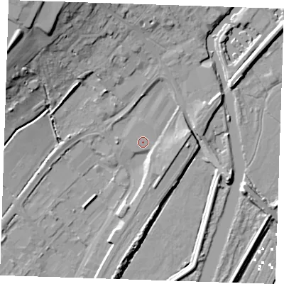 Shaded relief map of the ground around CB74DJ, computed from Environment Agency LiDAR. The ground here sits at about 3 m above sea level and falls 23 m across the surrounding 800 m. Surface water reaching this point runs off ground lying to the east, 3.7 m higher.