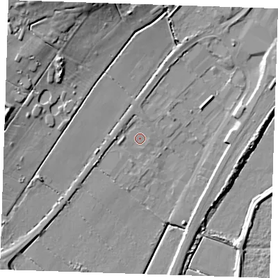 Shaded relief map of the ground around CB74ET, computed from Environment Agency LiDAR. The ground here sits at about 2 m above sea level and falls 19 m across the surrounding 800 m. Surface water reaching this point runs off ground lying to the north-north-east, 1.0 m higher.
