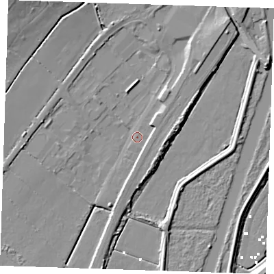 Shaded relief map of the ground around CB74GS, computed from Environment Agency LiDAR. The ground here sits at about 2 m above sea level and falls 13 m across the surrounding 800 m. Surface water reaching this point runs off ground lying to the north-east, 4.2 m higher.