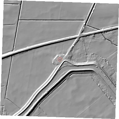 Shaded relief map of the ground around CB74SJ, computed from Environment Agency LiDAR. The ground here sits at about 2 m above sea level and falls 8 m across the surrounding 800 m. Surface water reaching this point runs off ground lying to the south-east, 2.9 m higher.
