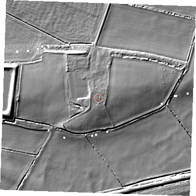 Shaded relief map of the ground around CB74SL, computed from Environment Agency LiDAR. The ground here sits at about 5 m above sea level and falls 9 m across the surrounding 800 m. Surface water reaching this point runs off ground lying to the west, 0.6 m higher.