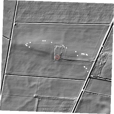 Shaded relief map of the ground around CB74SN, computed from Environment Agency LiDAR. The ground here sits at about 0 m above sea level and falls 5 m across the surrounding 800 m. Surface water reaching this point runs off ground lying to the north-north-west, 1.7 m higher.
