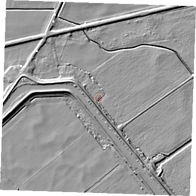 Shaded relief map of the ground around CB74SW, computed from Environment Agency LiDAR. The ground here sits at about -1 m above sea level and falls 8 m across the surrounding 800 m. Surface water reaching this point runs off ground lying to the south, 7.0 m higher.