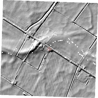 Shaded relief map of the ground around CB74SY, computed from Environment Agency LiDAR. The ground here sits at about 0 m above sea level and falls 6 m across the surrounding 800 m. Surface water reaching this point runs off ground lying to the north-west, 1.6 m higher.