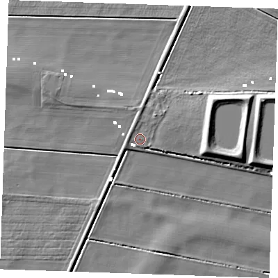 Shaded relief map of the ground around CB74TQ, computed from Environment Agency LiDAR. The ground here sits at about 1 m above sea level and falls 9 m across the surrounding 800 m. Surface water reaching this point runs off ground lying to the north, 1.5 m higher.