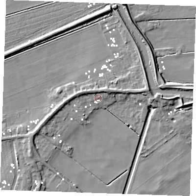 Shaded relief map of the ground around CB74UN, computed from Environment Agency LiDAR. The ground here sits at about 1 m above sea level and falls 9 m across the surrounding 800 m. Surface water reaching this point runs off ground lying to the west-north-west, 3.0 m higher.
