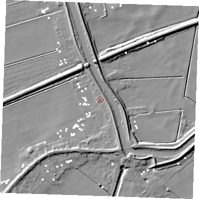 Shaded relief map of the ground around CB74UP, computed from Environment Agency LiDAR. The ground here sits at about 2 m above sea level and falls 9 m across the surrounding 800 m. Surface water reaching this point runs off ground lying to the south-east, 3.6 m higher.