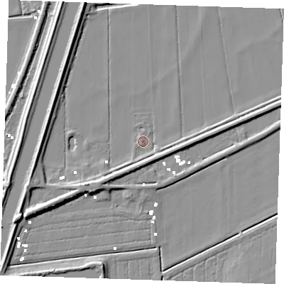 Shaded relief map of the ground around CB74UQ, computed from Environment Agency LiDAR. The ground here sits at about -0 m above sea level and falls 9 m across the surrounding 800 m. Surface water reaching this point runs off ground lying to the south-west, 4.6 m higher.