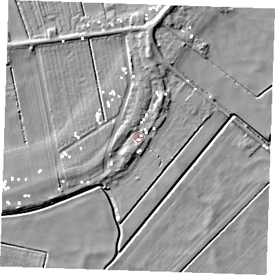 Shaded relief map of the ground around CB74UT, computed from Environment Agency LiDAR. The ground here sits at about -0 m above sea level and falls 6 m across the surrounding 800 m. Surface water reaching this point runs off ground lying to the north-north-east, 2.1 m higher.