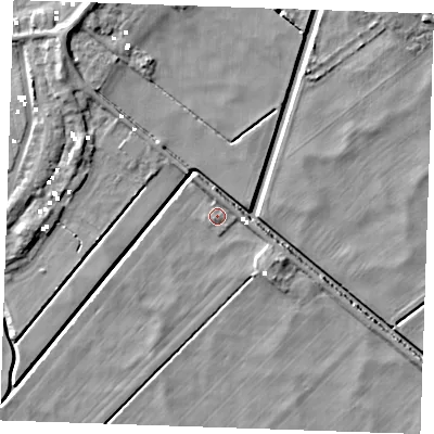 Shaded relief map of the ground around CB74UU, computed from Environment Agency LiDAR. The ground here sits at about -1 m above sea level and falls 6 m across the surrounding 800 m. Surface water reaching this point runs off ground lying to the north-east, 1.6 m higher.