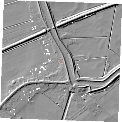 Shaded relief map of the ground around CB74UW, computed from Environment Agency LiDAR. The ground here sits at about 1 m above sea level and falls 9 m across the surrounding 800 m. Surface water reaching this point runs off ground lying to the north-east, 3.6 m higher.