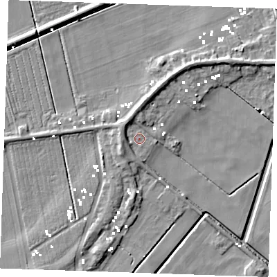 Shaded relief map of the ground around CB74UY, computed from Environment Agency LiDAR. The ground here sits at about -0 m above sea level and falls 8 m across the surrounding 800 m. Surface water reaching this point runs off ground lying to the north, 3.2 m higher.
