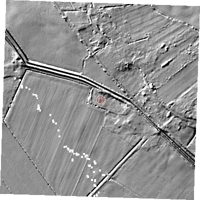 Shaded relief map of the ground around CB75ER, computed from Environment Agency LiDAR. The ground here sits at about 2 m above sea level and falls 9 m across the surrounding 800 m. Surface water reaching this point runs off ground lying to the north-north-west, 2.3 m higher.