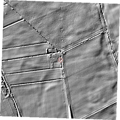 Shaded relief map of the ground around CB75LX, computed from Environment Agency LiDAR. The ground here sits at about 5 m above sea level and falls 9 m across the surrounding 800 m. Surface water reaching this point runs off ground lying to the south-west, 3.0 m higher.