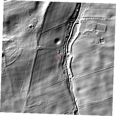 Shaded relief map of the ground around CB75QH, computed from Environment Agency LiDAR. The ground here sits at about 10 m above sea level and falls 12 m across the surrounding 800 m. Surface water reaching this point runs off ground lying to the west, 6.0 m higher.