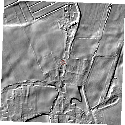 Shaded relief map of the ground around CB75SH, computed from Environment Agency LiDAR. The ground here sits at about 4 m above sea level and falls 8 m across the surrounding 800 m. Surface water reaching this point runs off ground lying to the south-south-west, 1.6 m higher.