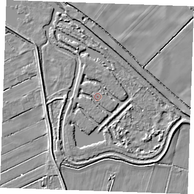Shaded relief map of the ground around CB75SL, computed from Environment Agency LiDAR. The ground here sits at about 3 m above sea level and falls 5 m across the surrounding 800 m. Surface water reaching this point runs off ground lying to the east, 3.0 m higher.