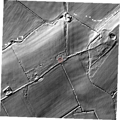 Shaded relief map of the ground around CB75TT, computed from Environment Agency LiDAR. The ground here sits at about 4 m above sea level and falls 8 m across the surrounding 800 m. Surface water reaching this point runs off ground lying to the south-west, 0.6 m higher.