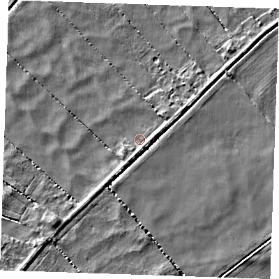 Shaded relief map of the ground around CB75UH, computed from Environment Agency LiDAR. The ground here sits at about -2 m above sea level and falls 4 m across the surrounding 800 m. Surface water reaching this point runs off ground lying to the south-south-west, 1.7 m higher.