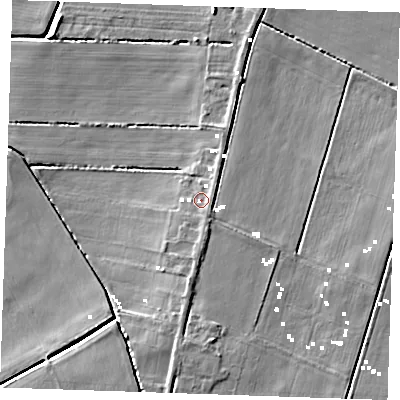 Shaded relief map of the ground around CB75UQ, computed from Environment Agency LiDAR. The ground here sits at about -0 m above sea level and falls 6 m across the surrounding 800 m. Surface water reaching this point runs off ground lying to the south-south-east, 1.5 m higher.
