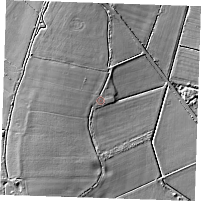 Shaded relief map of the ground around CB75WB, computed from Environment Agency LiDAR. The ground here sits at about 4 m above sea level and falls 5 m across the surrounding 800 m. Surface water reaching this point runs off ground lying to the north-west, 2.2 m higher.